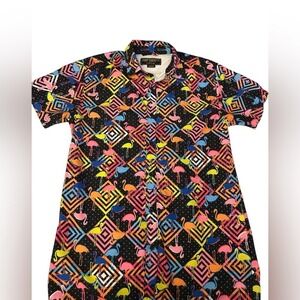 SURF SOCIETY SWIMWEAR SS Flamingo Tropical UV Protect Vented‎ Outdoors Shirt Med